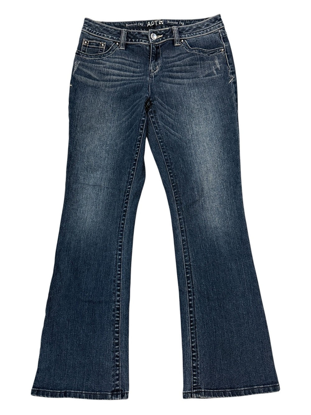 APT 9 Y2K Style Bootcut Flare Jeans 8 Dark Wash Embellished Flap Pocket Western